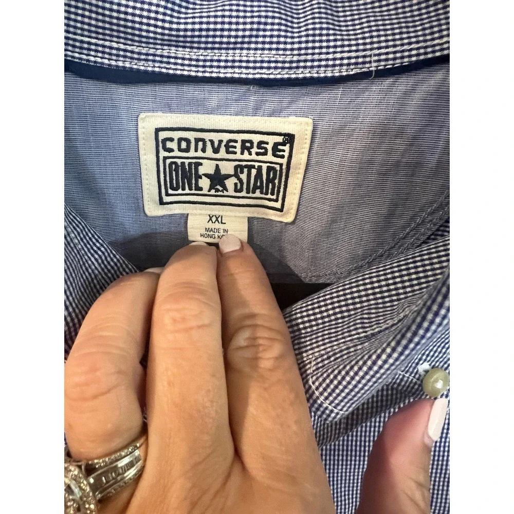 Converse One Star Mens XXL Blue Gingham Button Down Long Sleeve Shirt - Picture 4 of 8